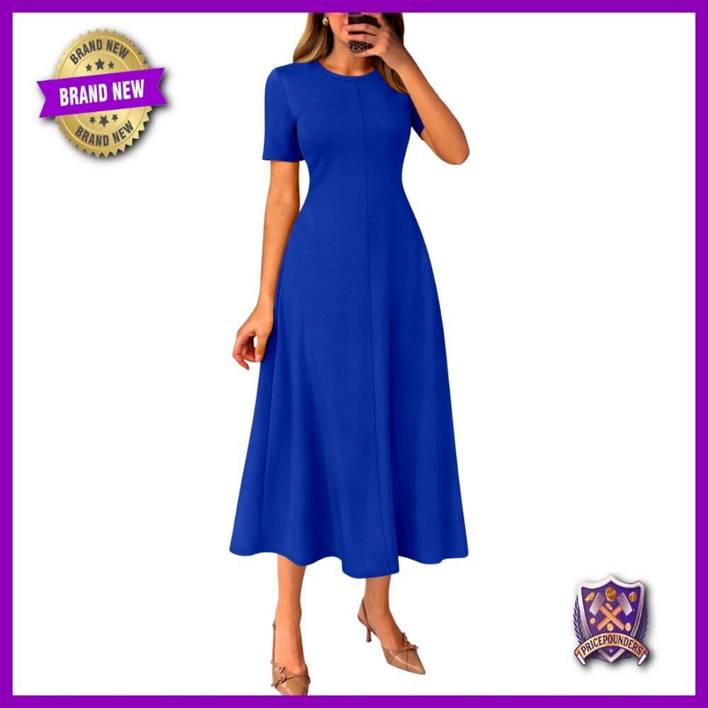 Summer Maxi Dress Short Sleeve A-Line Pockets Vintage Cocktail